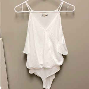 White cold shoulder bodysuit